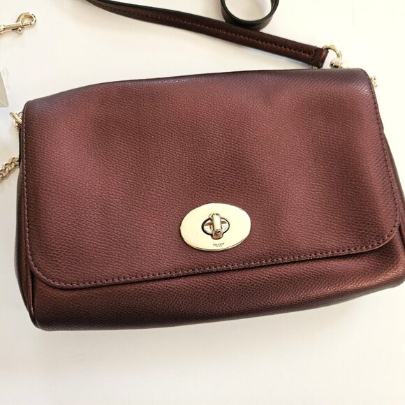 NEW Coach F34604 Crossgrain Mini Ruby Leather Crossbody Metallic Cherry - Picture 3 of 6